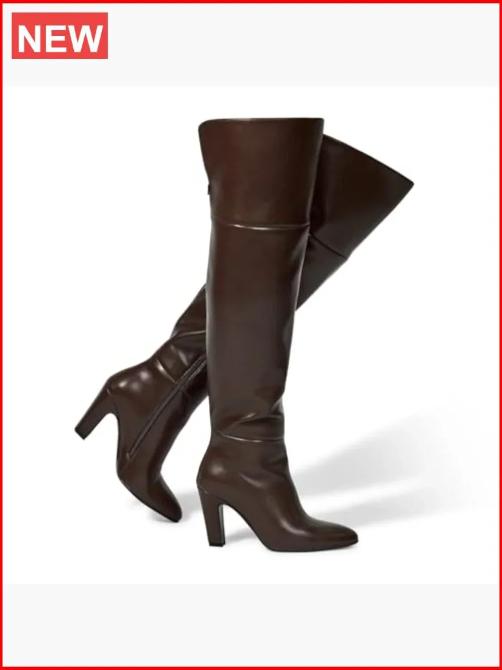 Thigh High Boots with Chunky Heel, Side Zipper, Wide Calf, Faux Leather